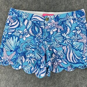 Lilly Pulitzer Blue Floral Women buttercup scalloped Shorts